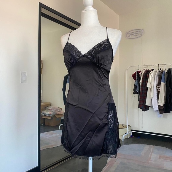 Spaghetti Strap V-Neck Lace-Trim A-Line Mini Dress - Picture 1 of 4